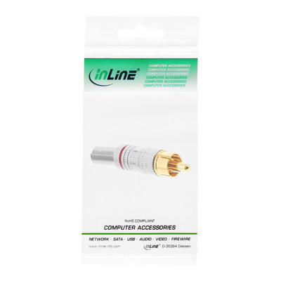 InLine® Cinchstecker Lötversion, Metall silber, Ring rot, für 6mm Kabel (Produktbild 3)