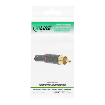 InLine® Cinchstecker Lötversion, Metall schwarz, Ring rot, für 6mm Kabel (Produktbild 3)