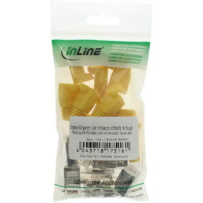 10er Pack InLine® Crimpst. RJ45 gesch., mit Knickschutz & Einfädelhilfe, gelb (Produktbild 2)