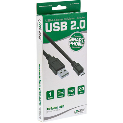 InLine® Basic Micro-USB 2.0 Kabel, USB-A an Micro-B ST/ST, schwarz, 1m (Produktbild 3)