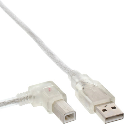 InLine® USB 2.0 Kabel, A an B links abgewinkelt, transparent, 5m (Produktbild 1)