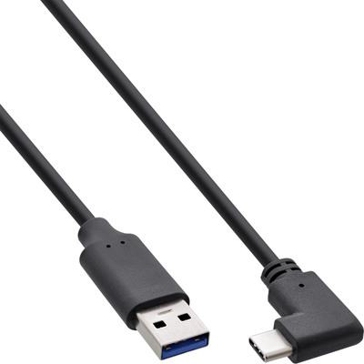 InLine® USB 3.2 Kabel, USB-C Stecker gewinkelt an A Stecker, schwarz, 0,3m (Produktbild 1)